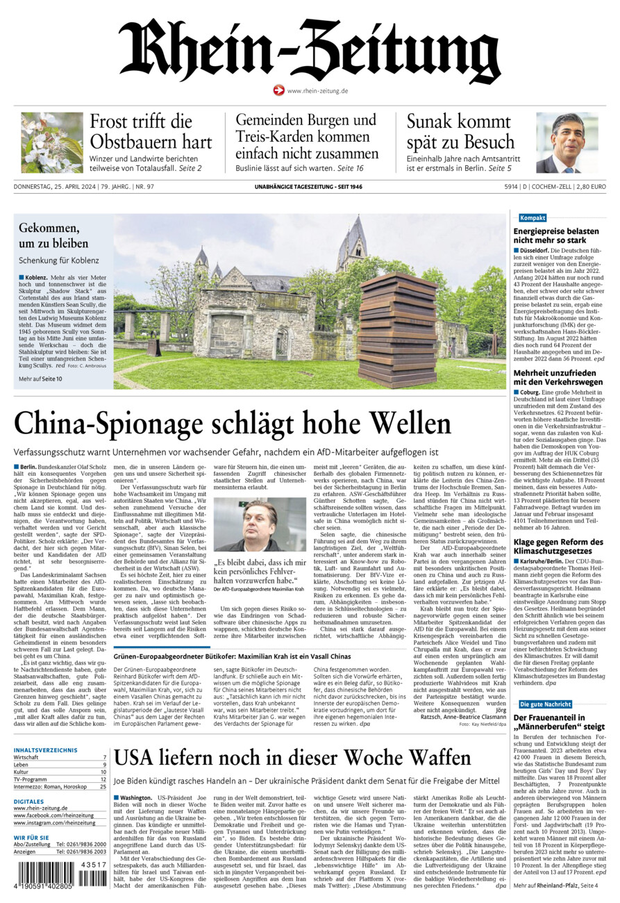 Rhein-Zeitung Kreis Cochem-Zell vom Donnerstag, 25.04.2024