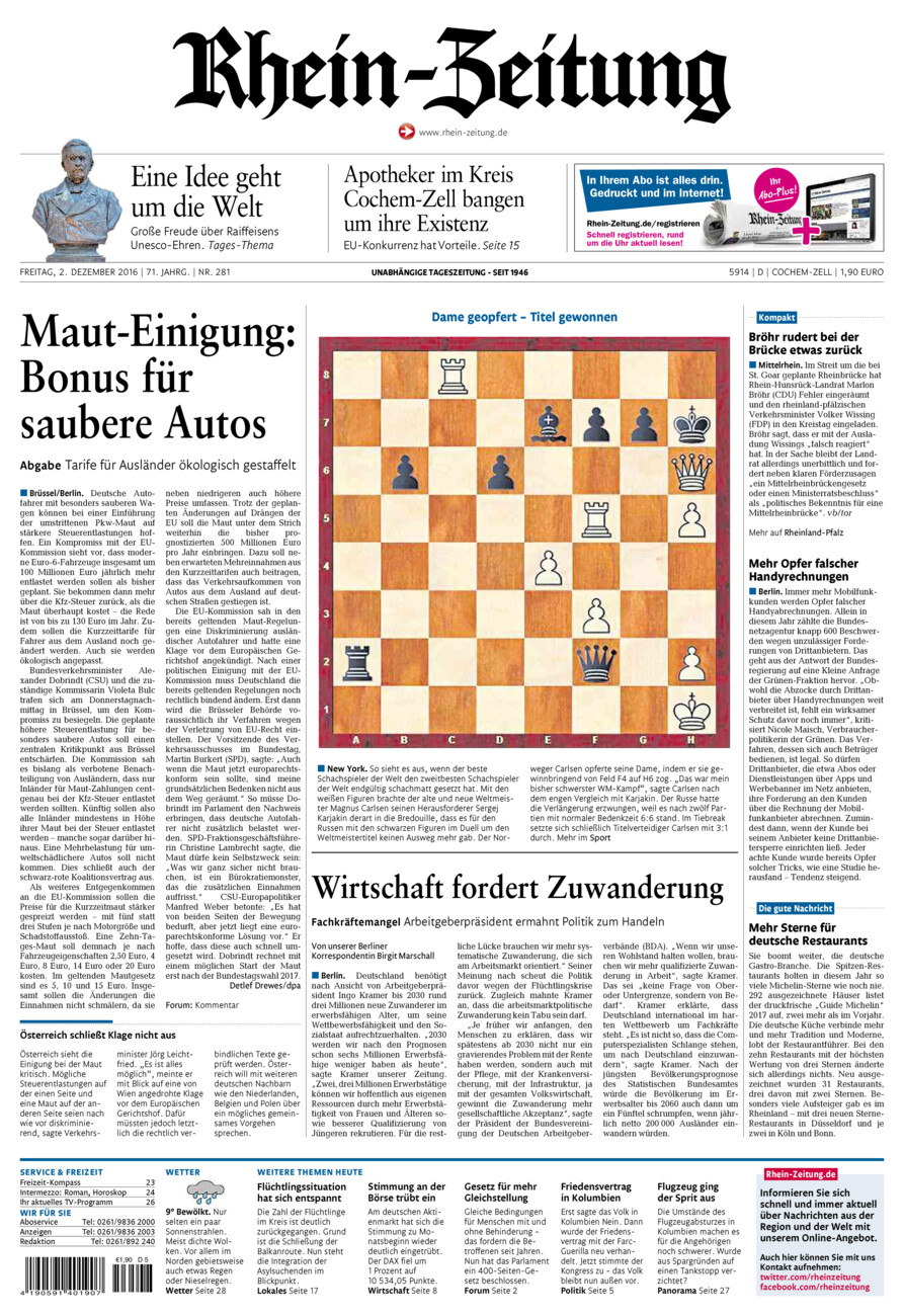 Rhein-Zeitung Kreis Cochem-Zell vom Freitag, 02.12.2016