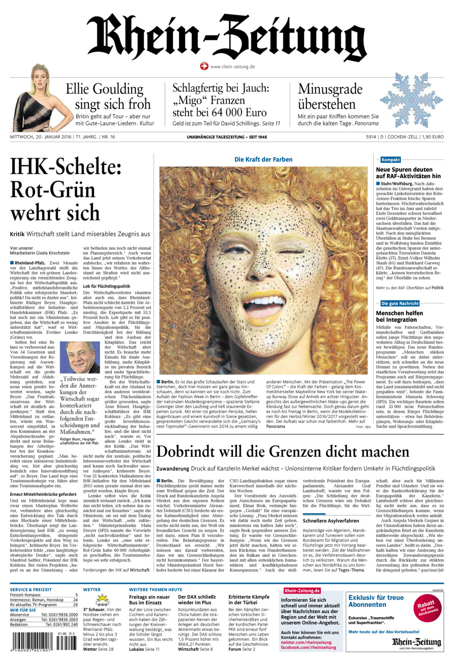 Rhein-Zeitung Kreis Cochem-Zell vom Mittwoch, 20.01.2016