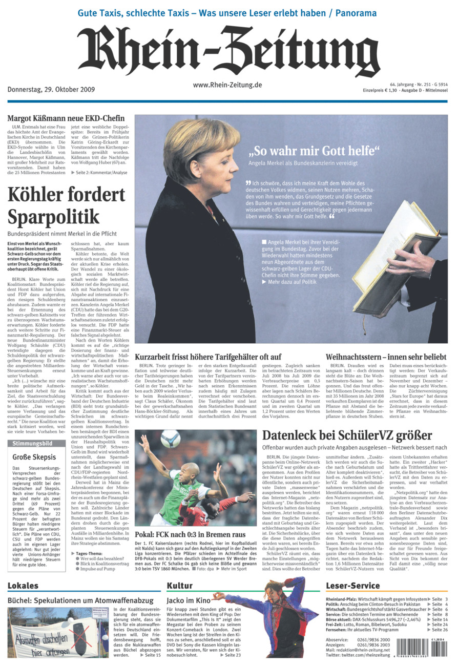 Rhein-Zeitung Kreis Cochem-Zell vom Donnerstag, 29.10.2009