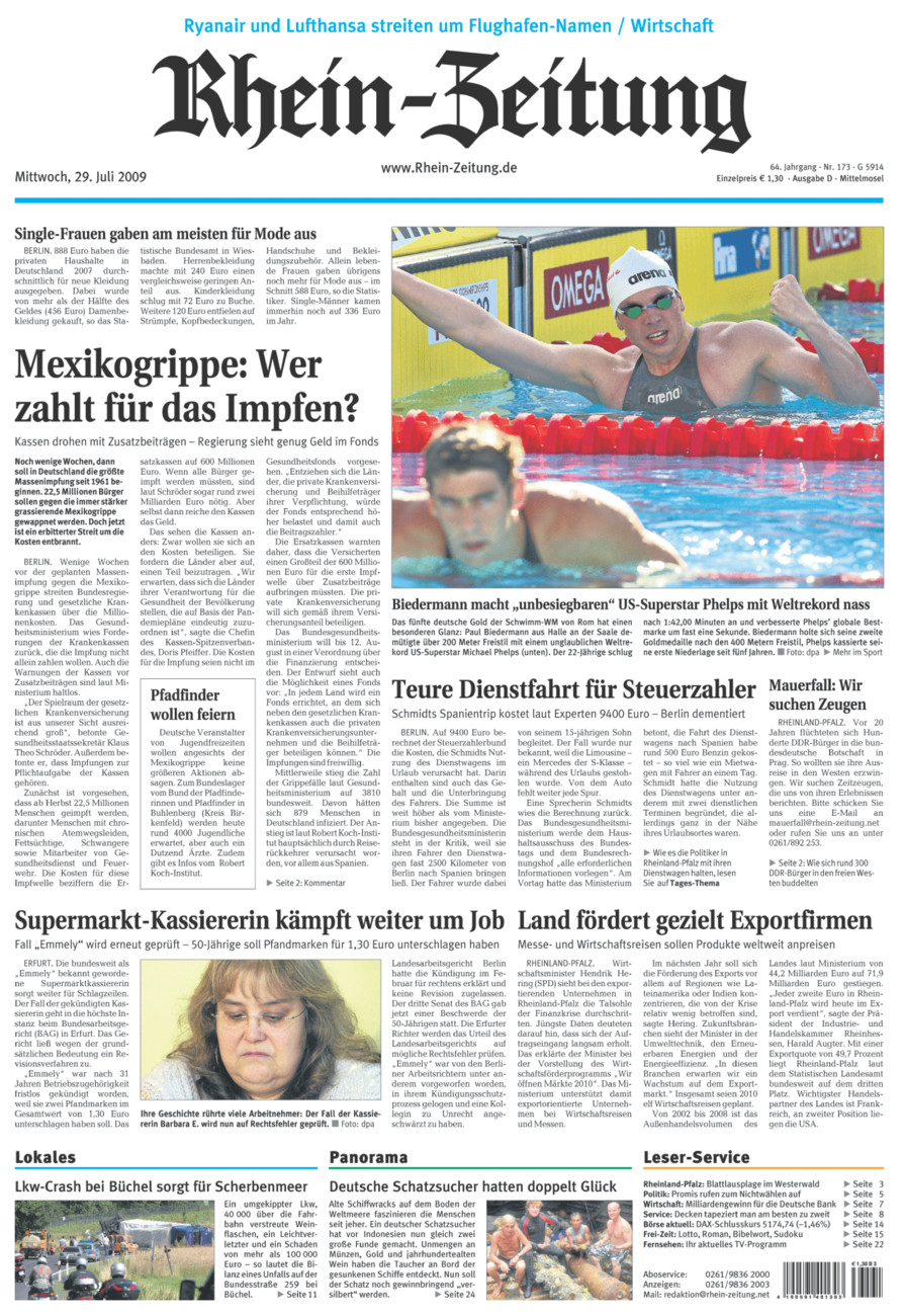 Rhein-Zeitung Kreis Cochem-Zell vom Mittwoch, 29.07.2009