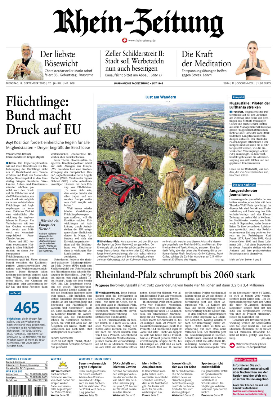 Rhein-Zeitung Kreis Cochem-Zell vom Dienstag, 08.09.2015