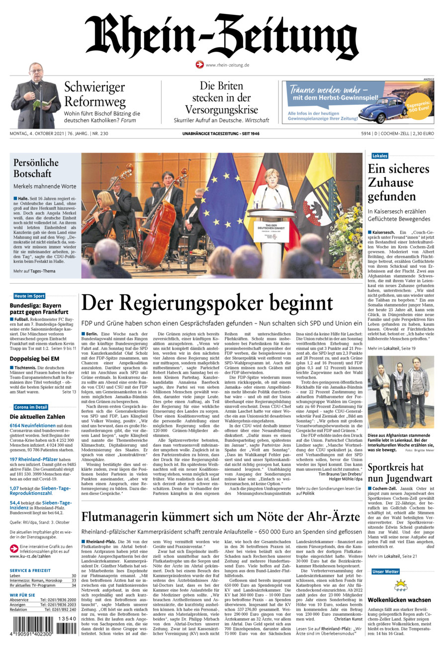 Rhein-Zeitung Kreis Cochem-Zell vom Montag, 04.10.2021