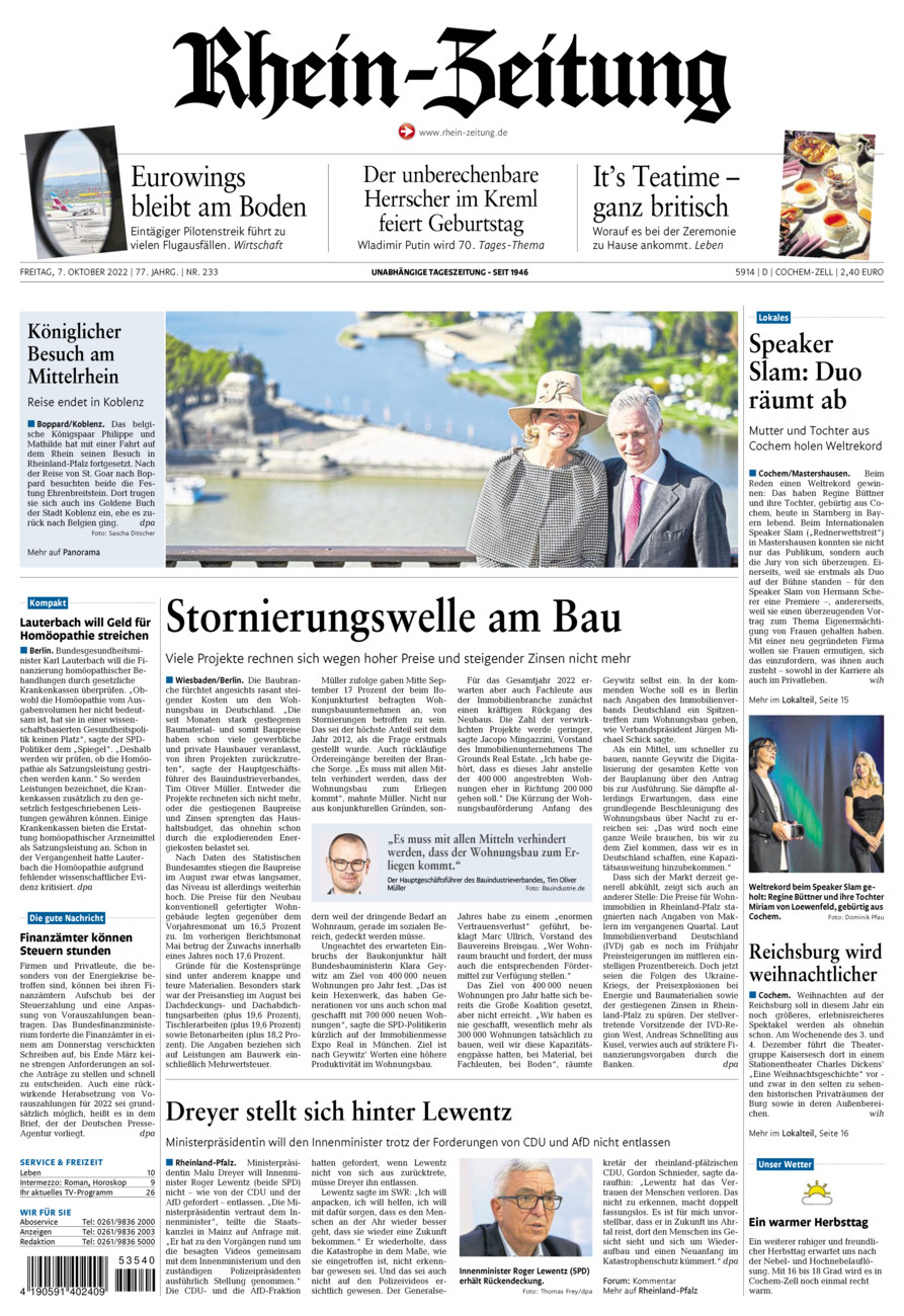 Rhein-Zeitung Kreis Cochem-Zell vom Freitag, 07.10.2022
