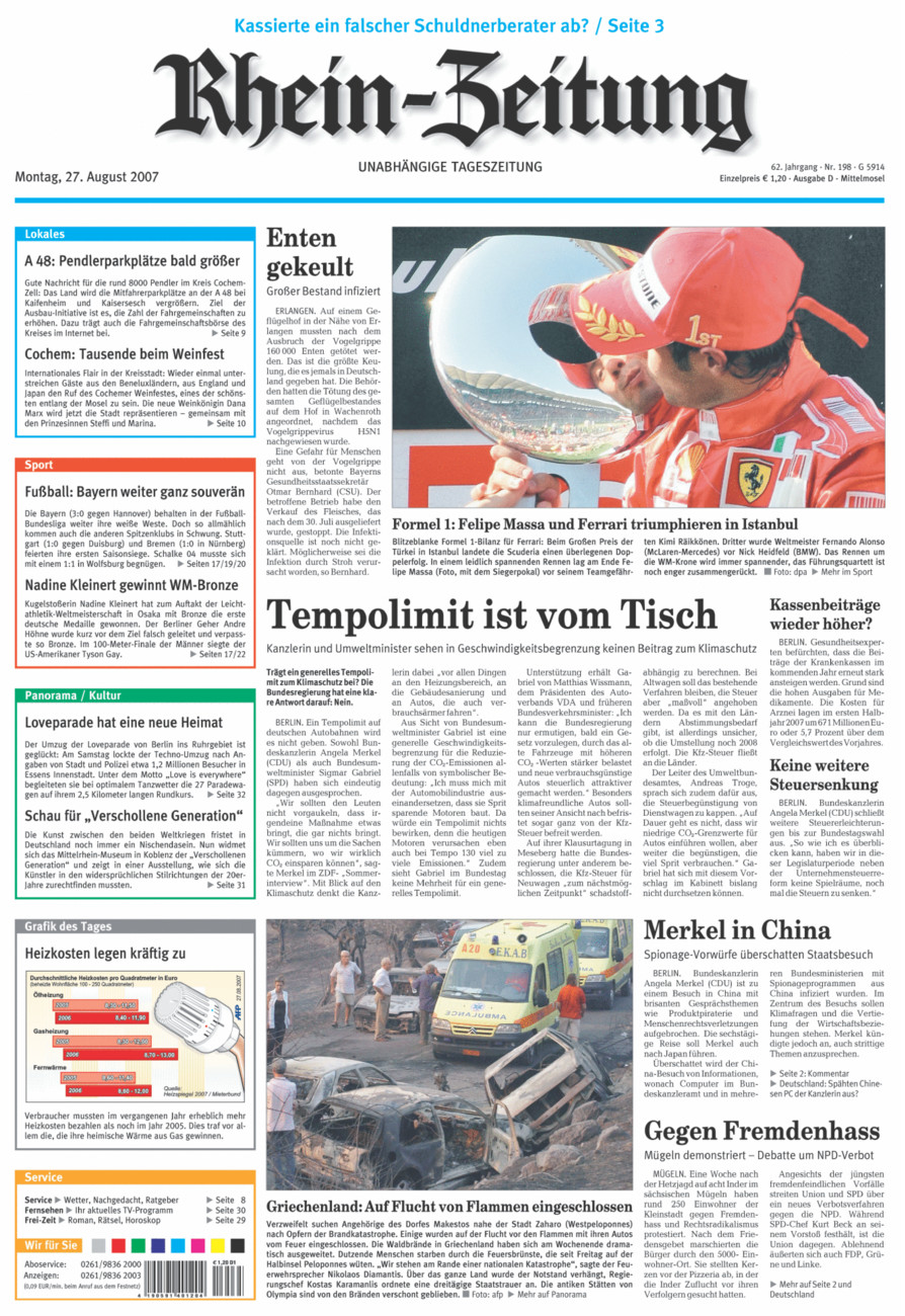 Rhein-Zeitung Kreis Cochem-Zell vom Montag, 27.08.2007