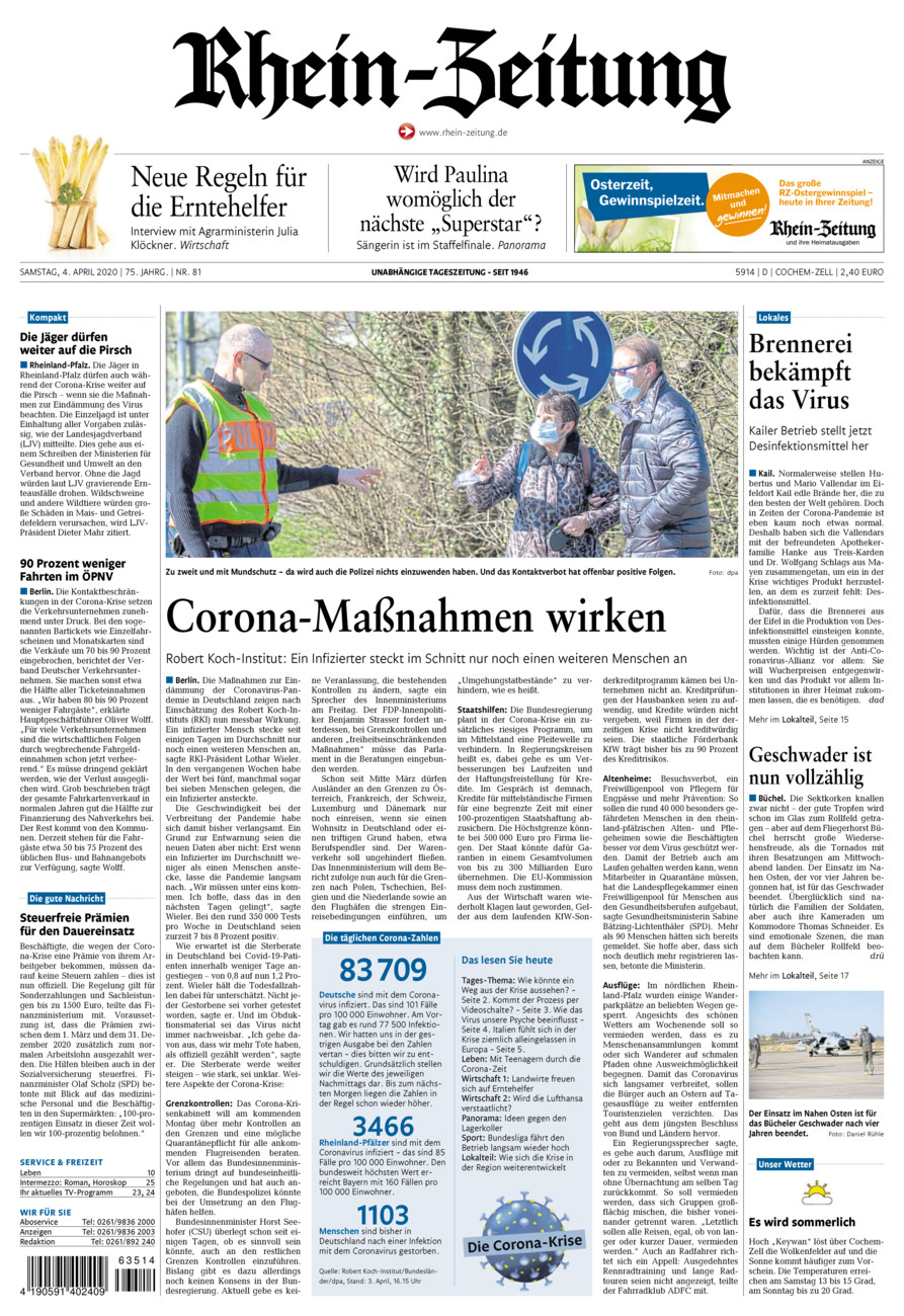 Rhein-Zeitung Kreis Cochem-Zell vom Samstag, 04.04.2020