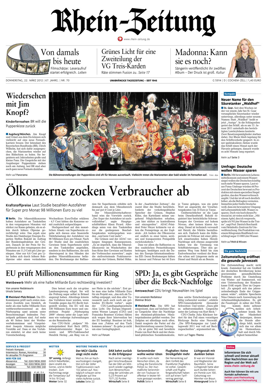 Rhein-Zeitung Kreis Cochem-Zell vom Donnerstag, 22.03.2012