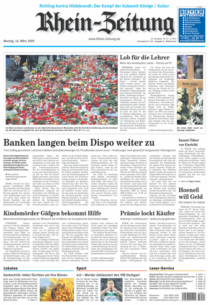 Rhein-Zeitung Kreis Cochem-Zell vom Montag, 16.03.2009