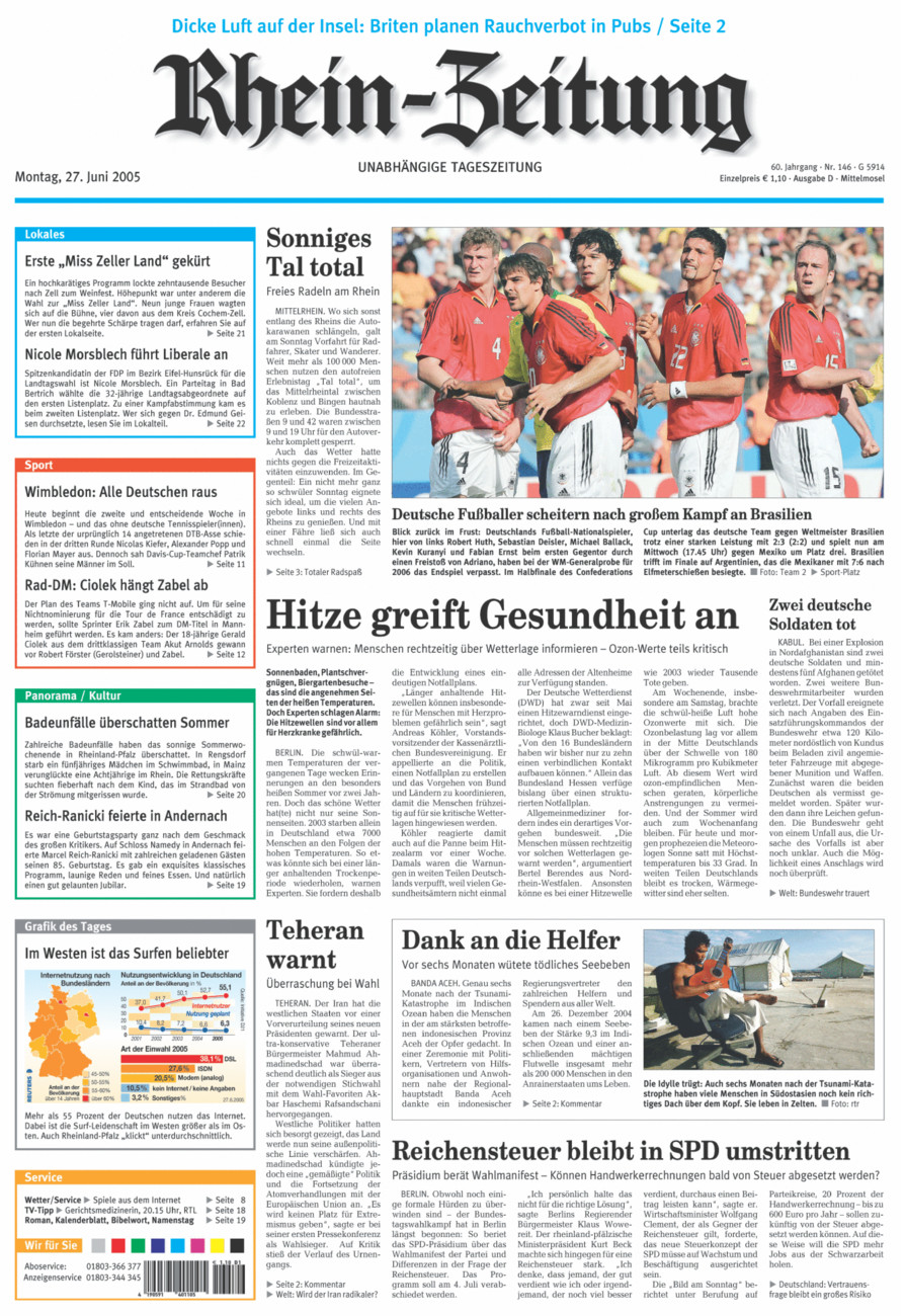 Rhein-Zeitung Kreis Cochem-Zell vom Montag, 27.06.2005