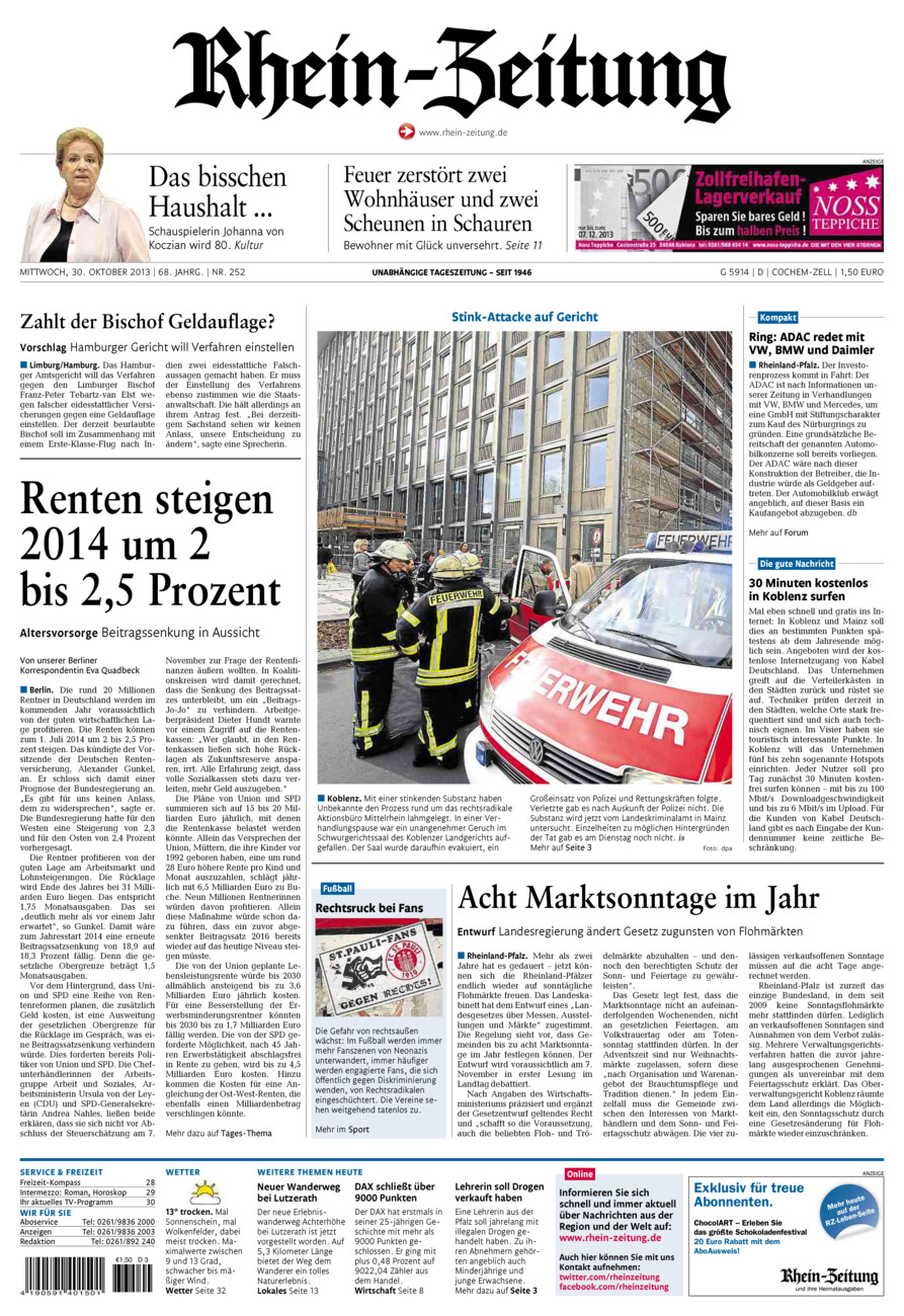 Rhein-Zeitung Kreis Cochem-Zell vom Mittwoch, 30.10.2013