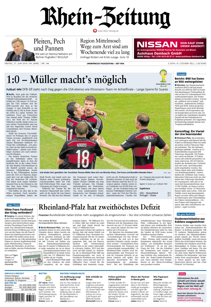Rhein-Zeitung Kreis Cochem-Zell vom Freitag, 27.06.2014