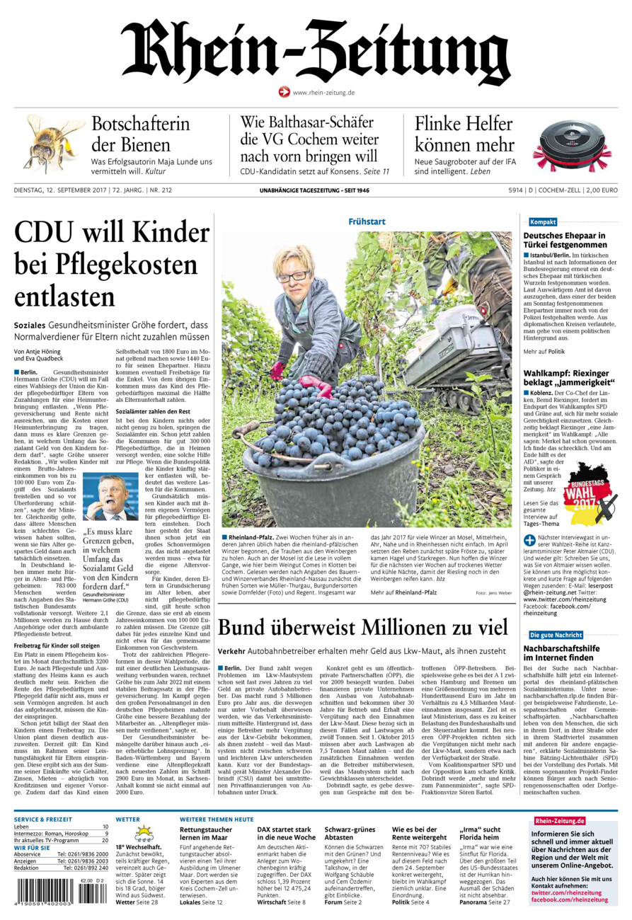 Rhein-Zeitung Kreis Cochem-Zell vom Dienstag, 12.09.2017