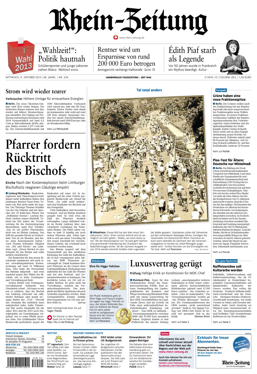 Rhein-Zeitung Kreis Cochem-Zell vom Mittwoch, 09.10.2013