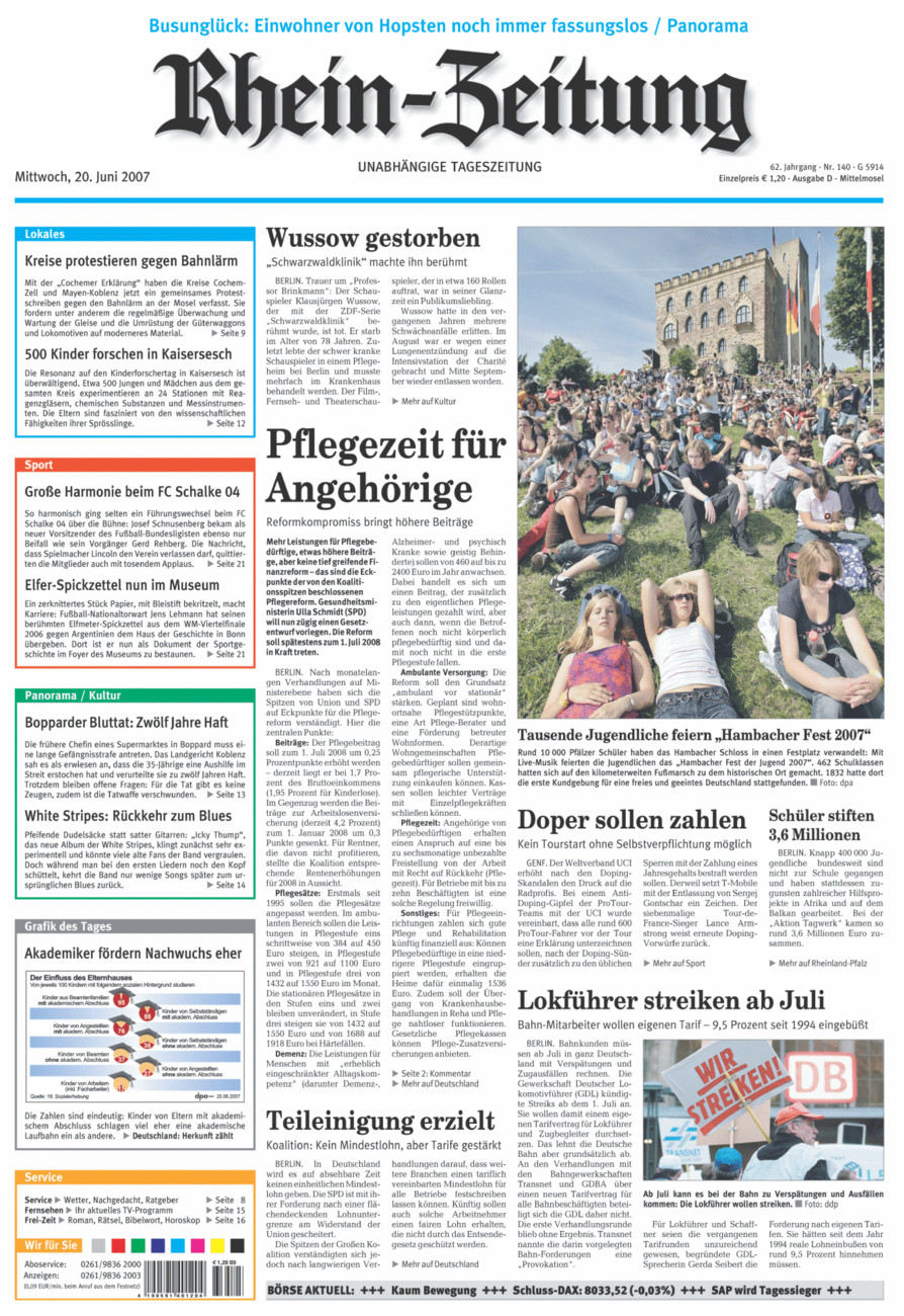 Rhein-Zeitung Kreis Cochem-Zell vom Mittwoch, 20.06.2007
