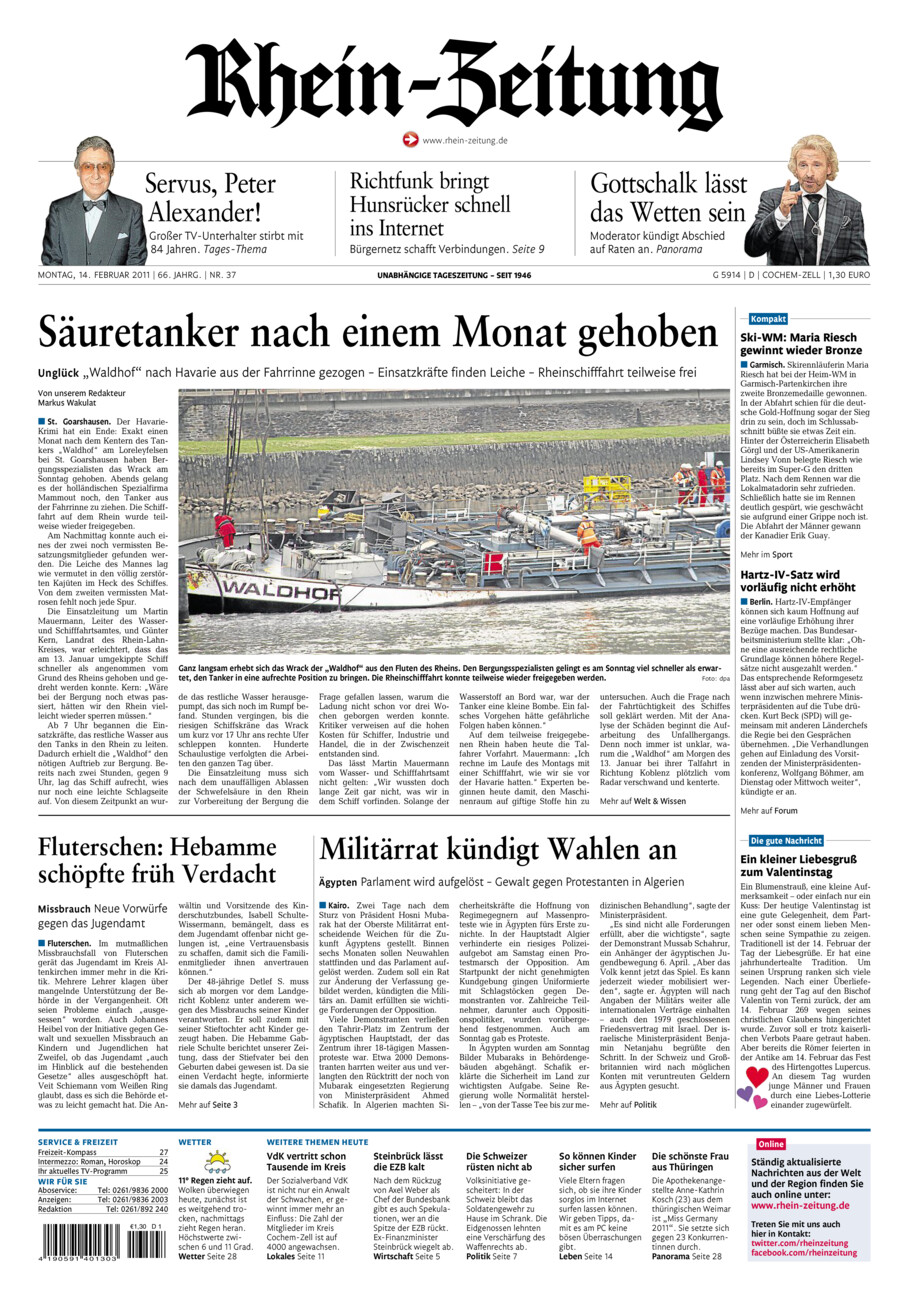Rhein-Zeitung Kreis Cochem-Zell vom Montag, 14.02.2011