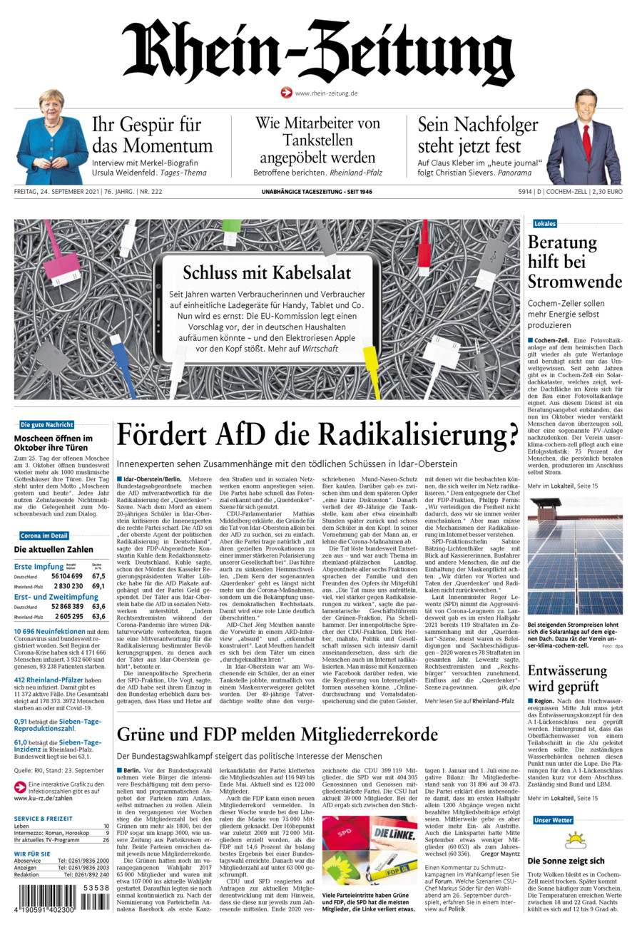 Rhein-Zeitung Kreis Cochem-Zell vom Freitag, 24.09.2021