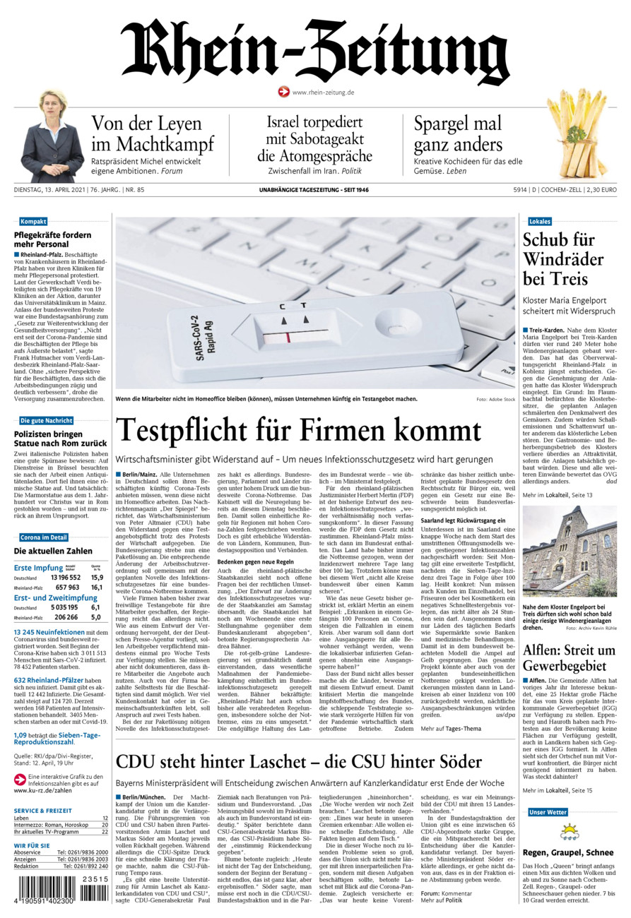 Rhein-Zeitung Kreis Cochem-Zell vom Dienstag, 13.04.2021