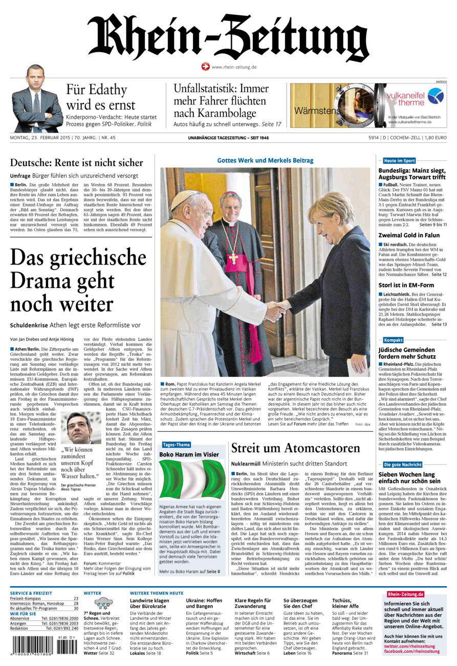 Rhein-Zeitung Kreis Cochem-Zell vom Montag, 23.02.2015