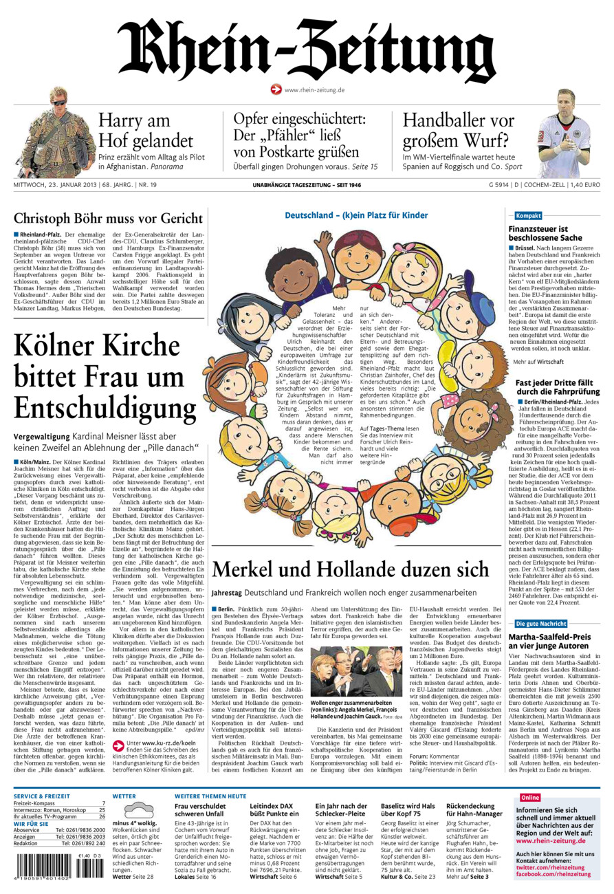 Rhein-Zeitung Kreis Cochem-Zell vom Mittwoch, 23.01.2013