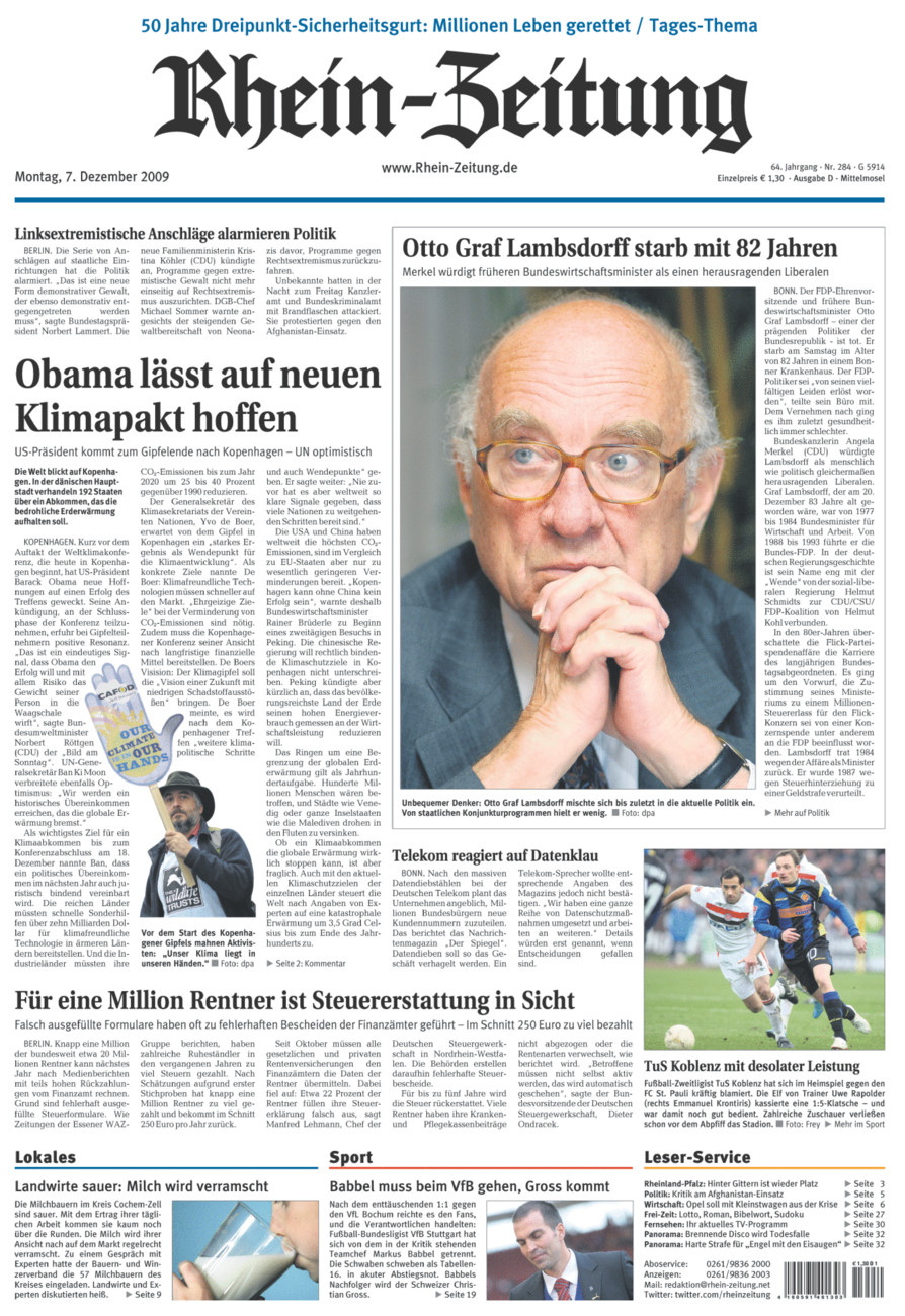 Rhein-Zeitung Kreis Cochem-Zell vom Montag, 07.12.2009