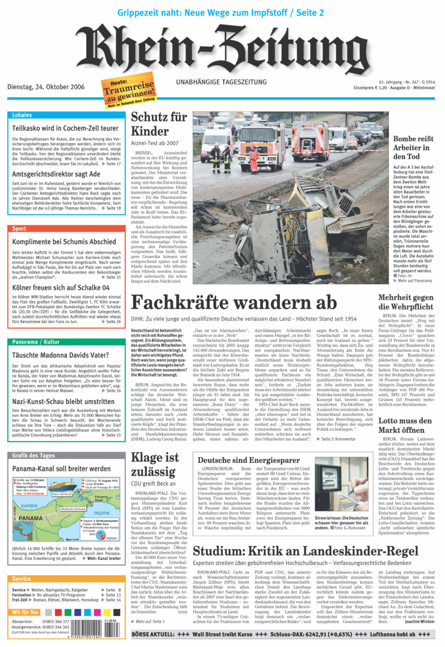 Rhein-Zeitung Kreis Cochem-Zell vom Dienstag, 24.10.2006