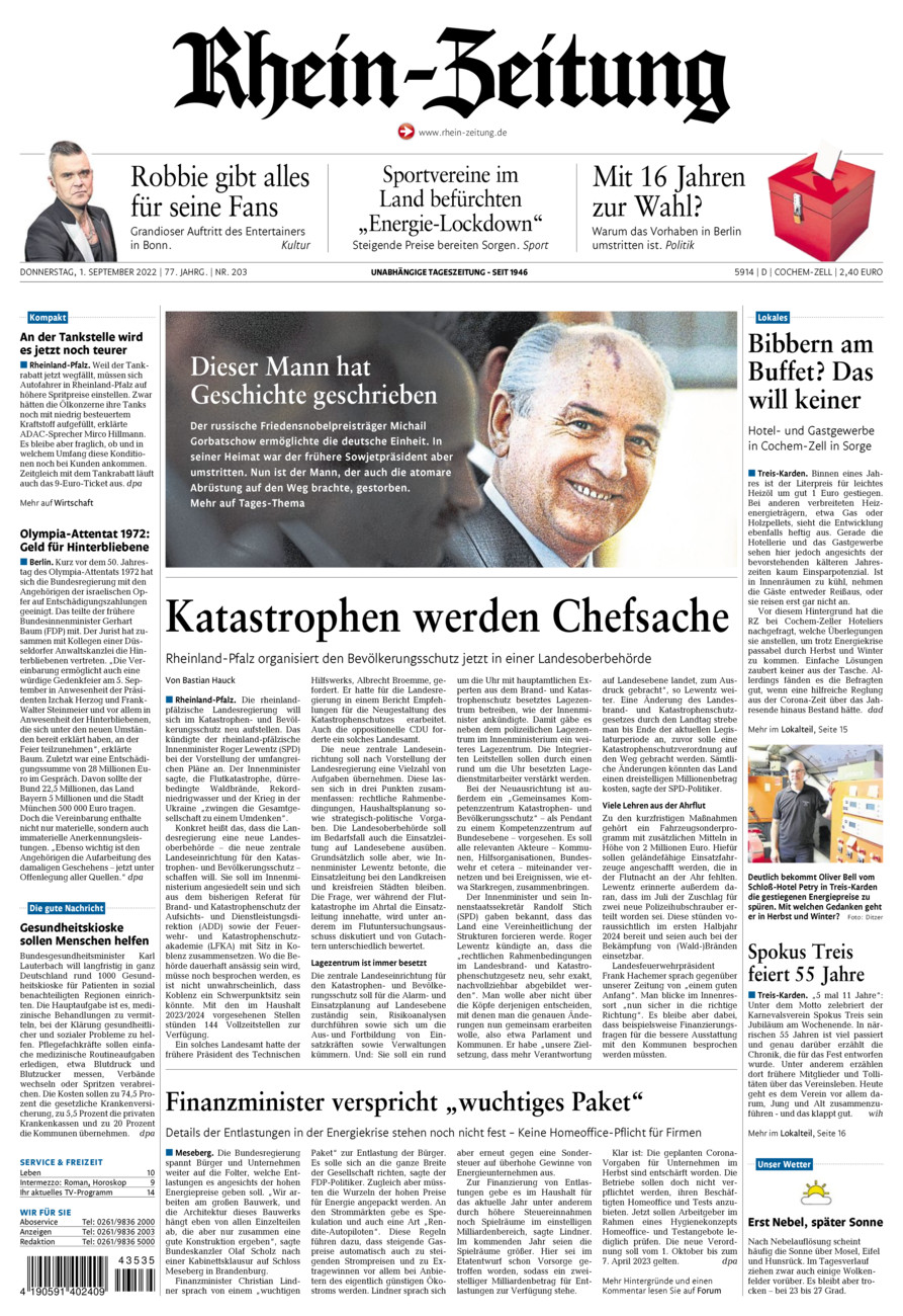 Rhein-Zeitung Kreis Cochem-Zell vom Donnerstag, 01.09.2022