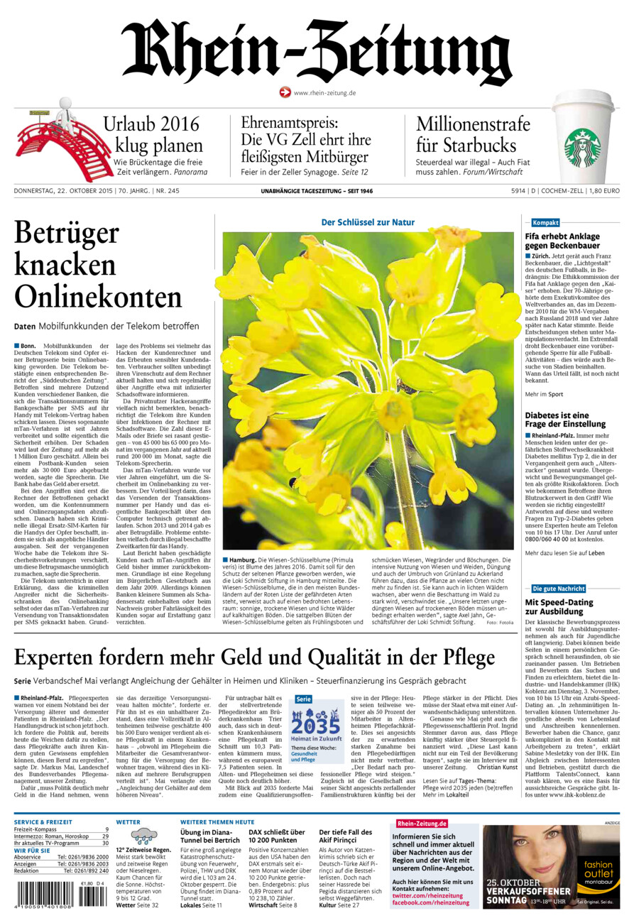 Rhein-Zeitung Kreis Cochem-Zell vom Donnerstag, 22.10.2015