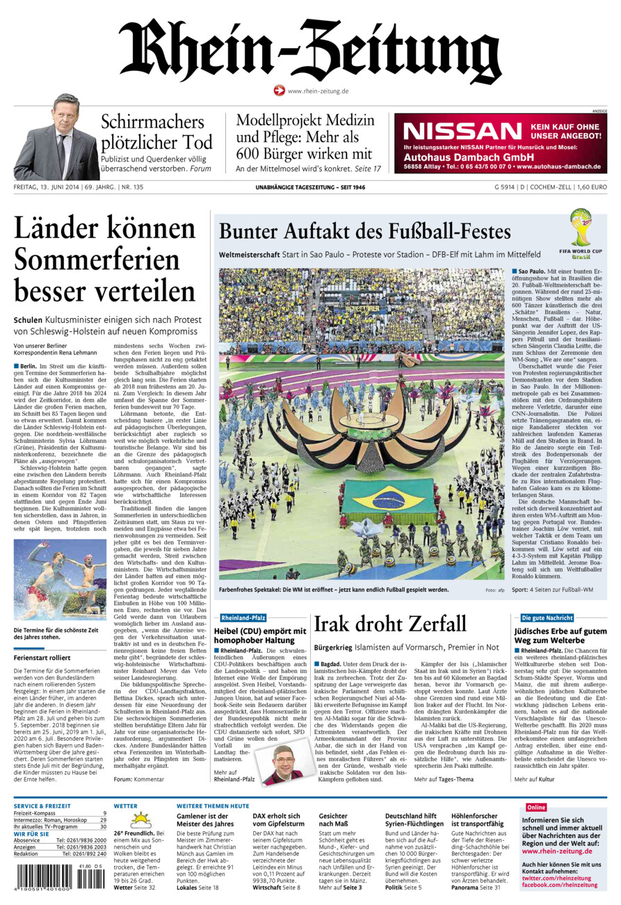 Rhein-Zeitung Kreis Cochem-Zell vom Freitag, 13.06.2014