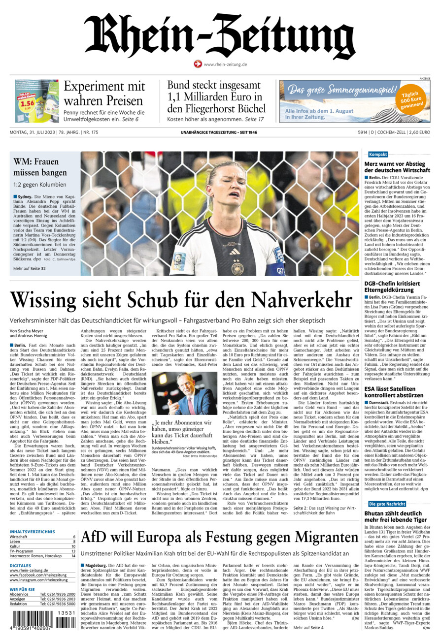 Rhein-Zeitung Kreis Cochem-Zell vom Montag, 31.07.2023