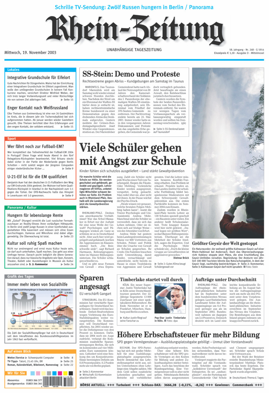 Rhein-Zeitung Kreis Cochem-Zell vom Mittwoch, 19.11.2003
