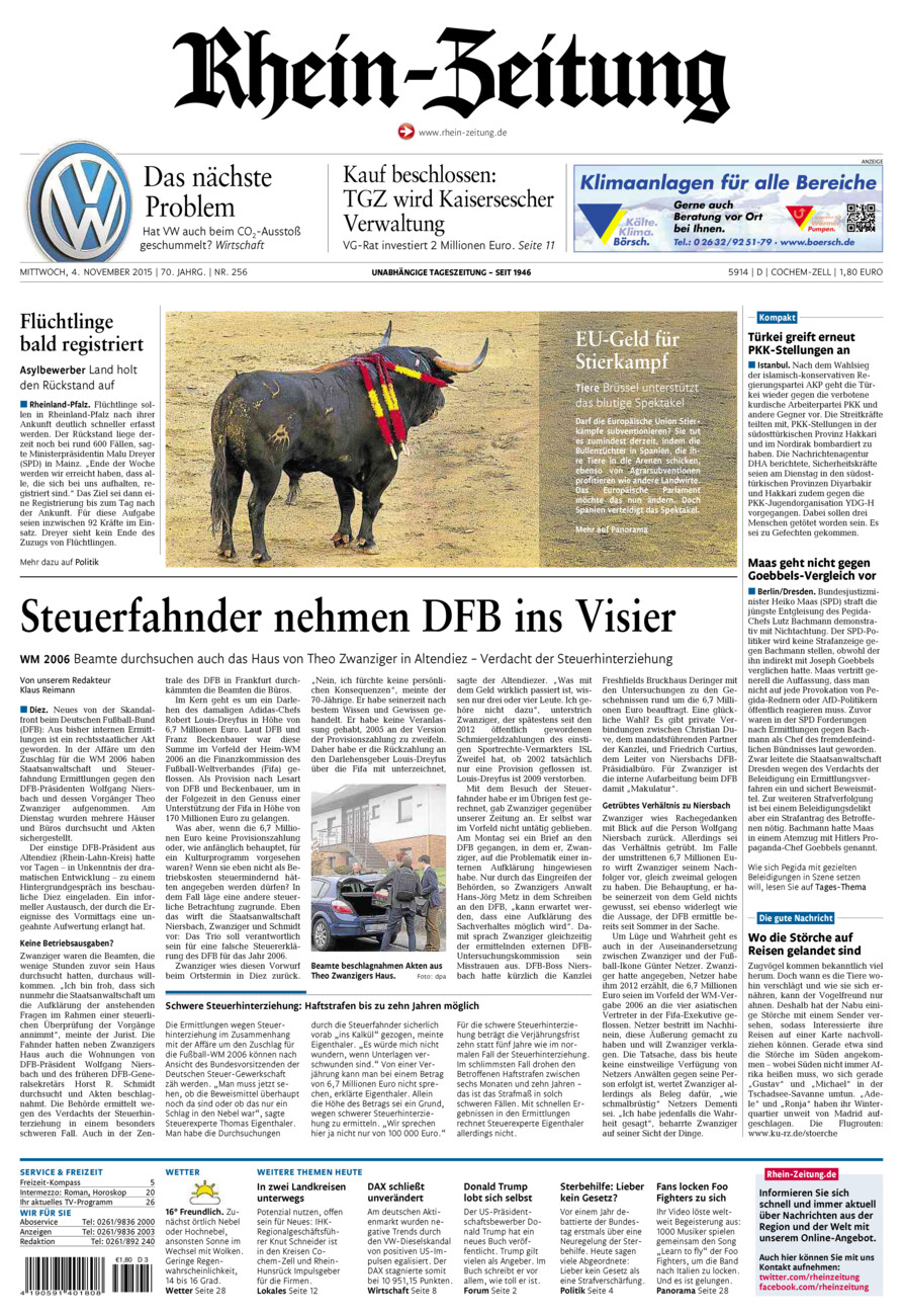 Rhein-Zeitung Kreis Cochem-Zell vom Mittwoch, 04.11.2015
