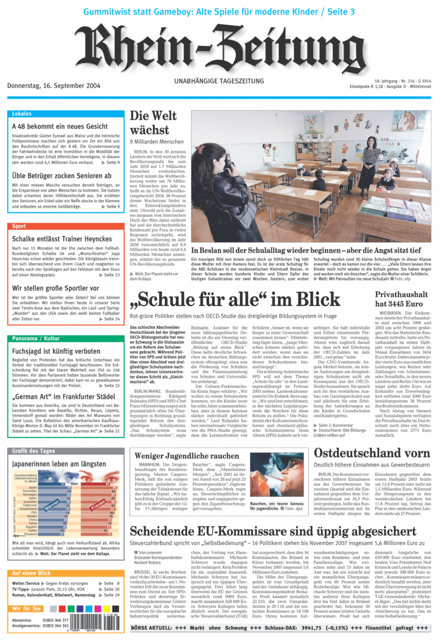Rhein-Zeitung Kreis Cochem-Zell vom Donnerstag, 16.09.2004