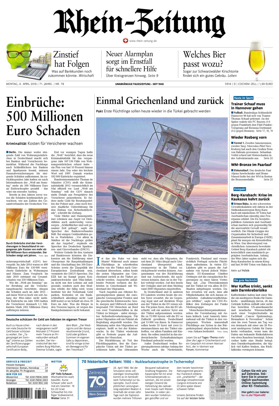 Rhein-Zeitung Kreis Cochem-Zell vom Montag, 04.04.2016