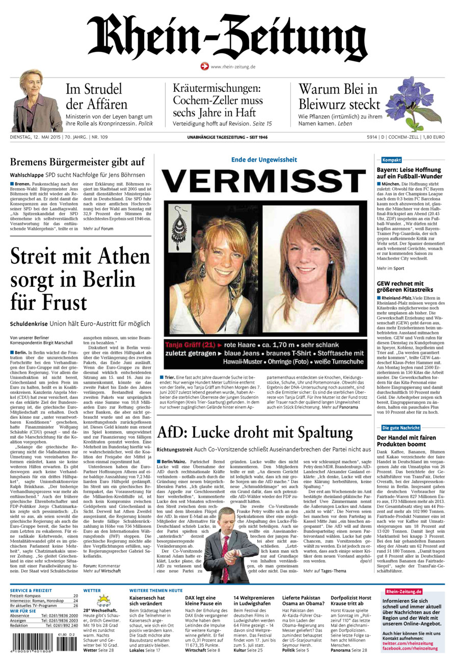 Rhein-Zeitung Kreis Cochem-Zell vom Dienstag, 12.05.2015