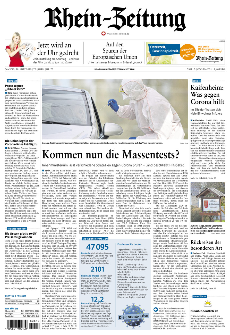 Rhein-Zeitung Kreis Cochem-Zell vom Samstag, 28.03.2020