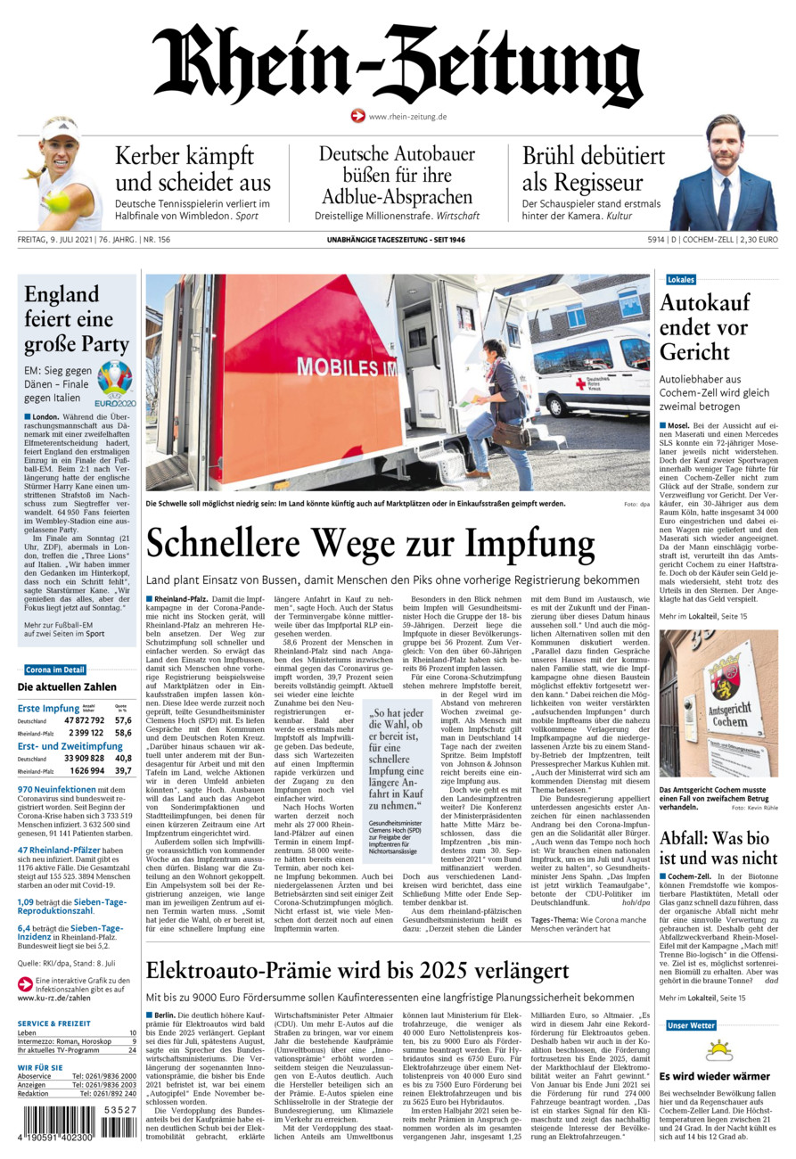 Rhein-Zeitung Kreis Cochem-Zell vom Freitag, 09.07.2021