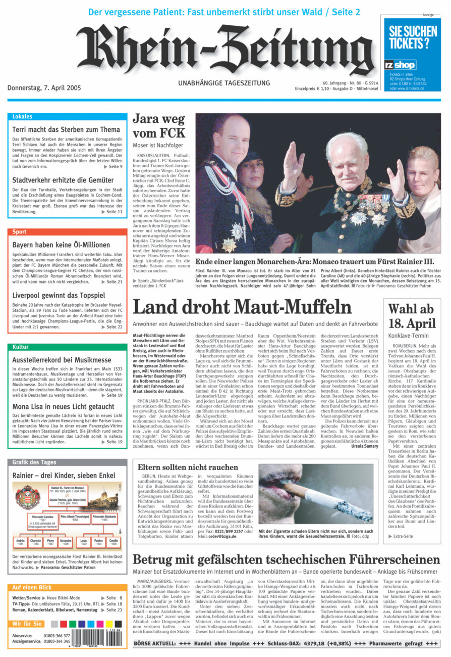 Rhein-Zeitung Kreis Cochem-Zell vom Donnerstag, 07.04.2005