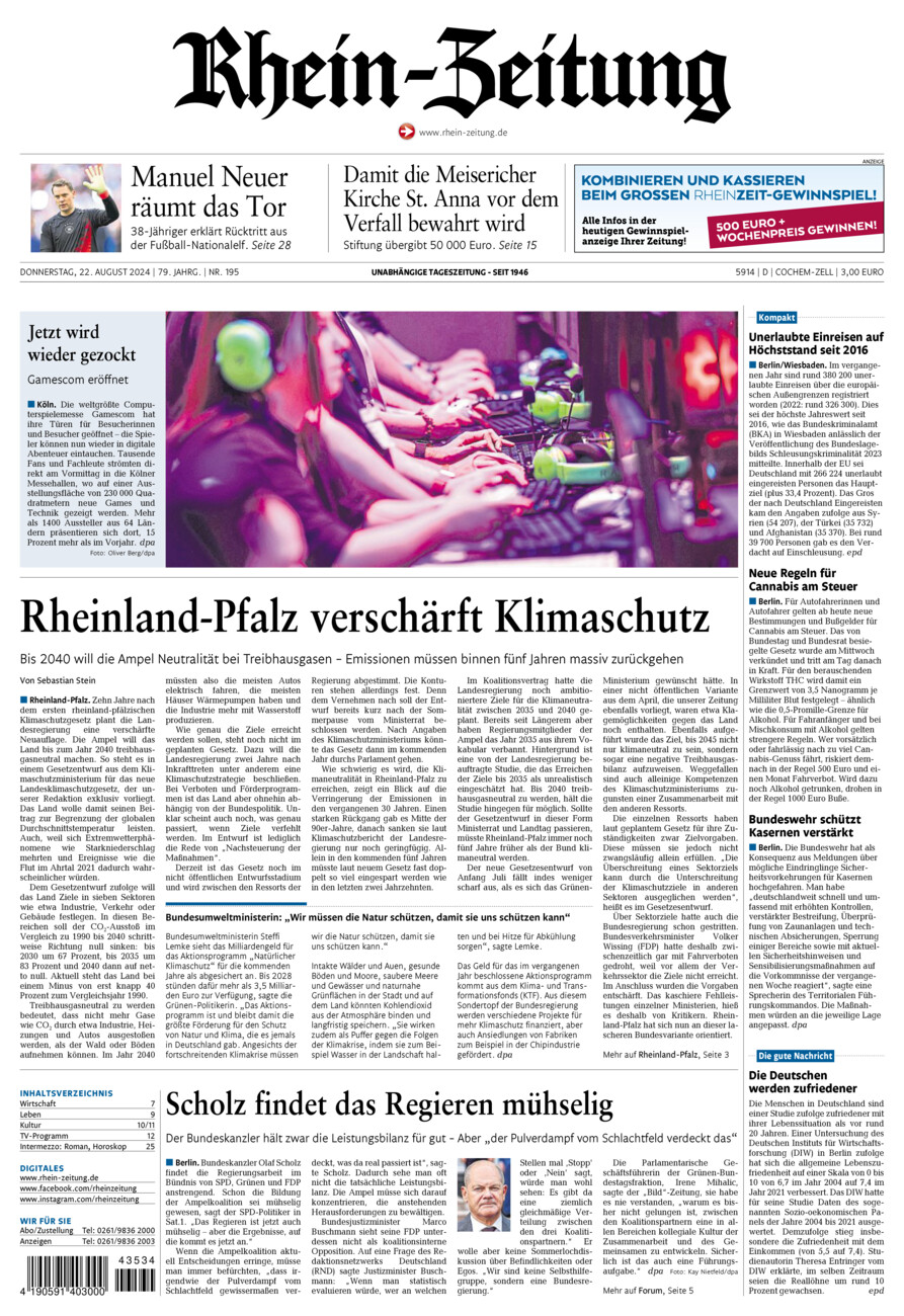 Rhein-Zeitung Kreis Cochem-Zell vom Donnerstag, 22.08.2024