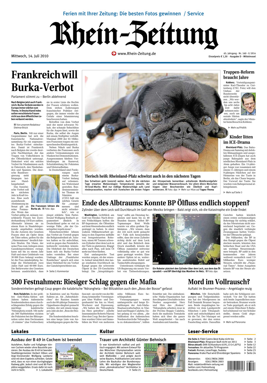 Rhein-Zeitung Kreis Cochem-Zell vom Mittwoch, 14.07.2010