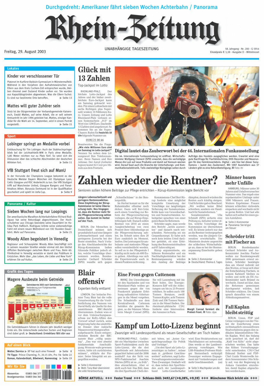 Rhein-Zeitung Kreis Cochem-Zell vom Freitag, 29.08.2003