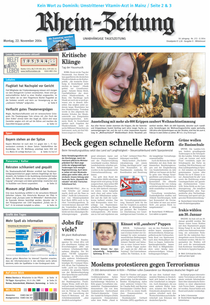 Rhein-Zeitung Kreis Cochem-Zell vom Montag, 22.11.2004