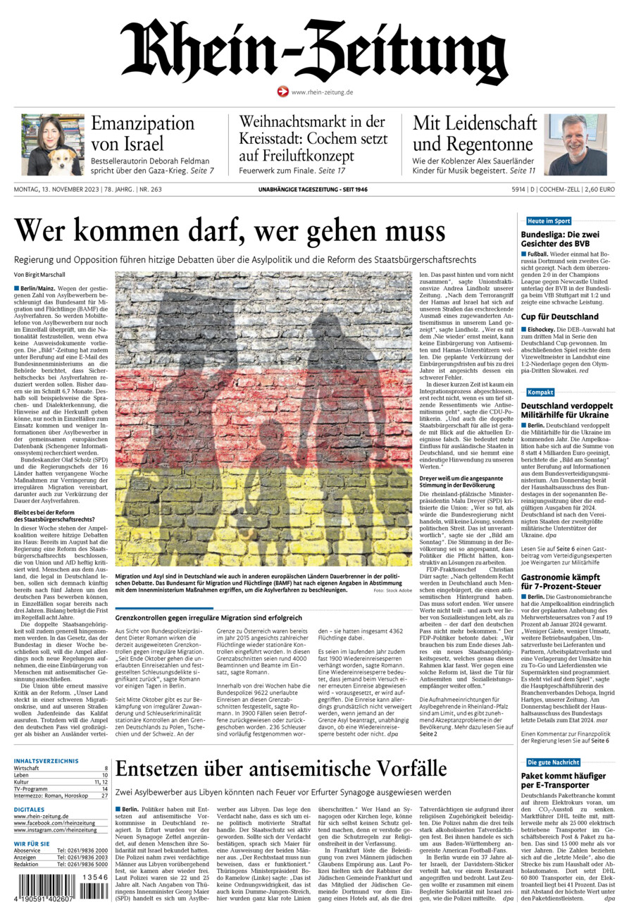 Rhein-Zeitung Kreis Cochem-Zell vom Montag, 13.11.2023