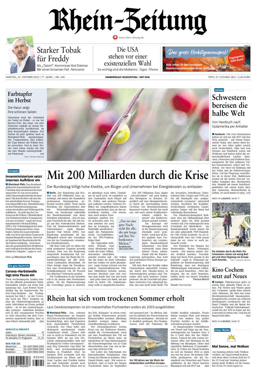 Rhein-Zeitung Kreis Cochem-Zell vom Samstag, 22.10.2022