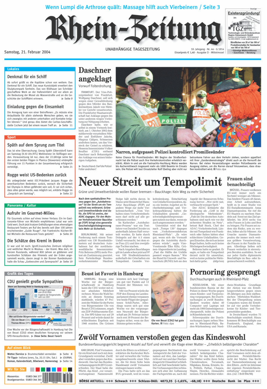 Rhein-Zeitung Kreis Cochem-Zell vom Samstag, 21.02.2004