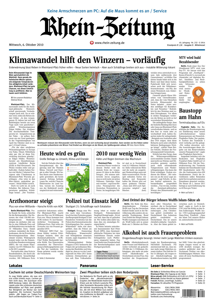 Rhein-Zeitung Kreis Cochem-Zell vom Mittwoch, 06.10.2010