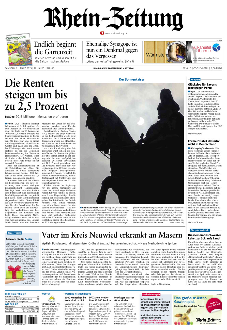 Rhein-Zeitung Kreis Cochem-Zell vom Samstag, 21.03.2015