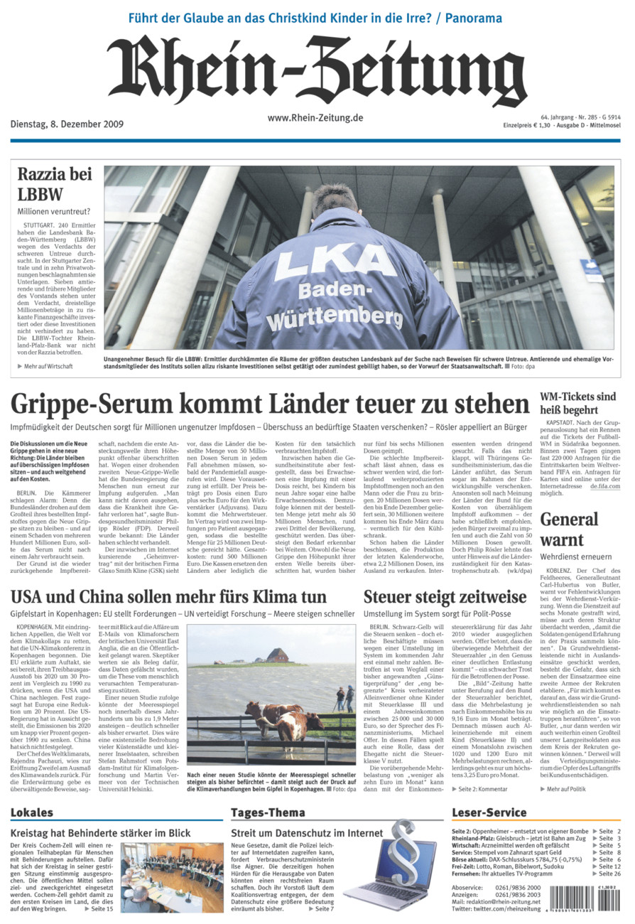 Rhein-Zeitung Kreis Cochem-Zell vom Dienstag, 08.12.2009