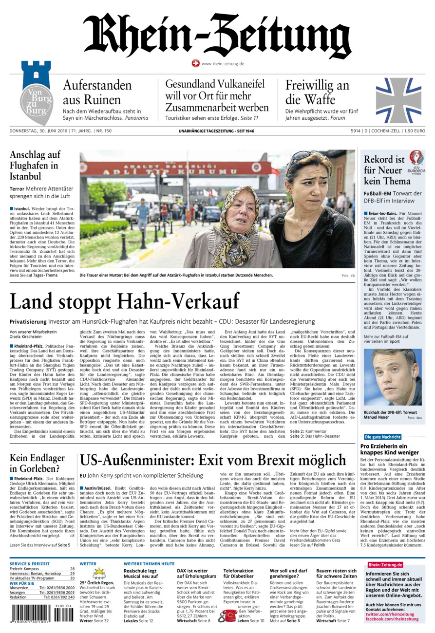 Rhein-Zeitung Kreis Cochem-Zell vom Donnerstag, 30.06.2016