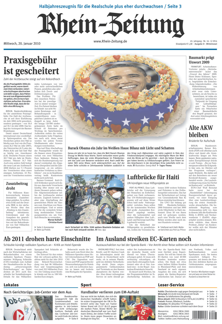 Rhein-Zeitung Kreis Cochem-Zell vom Mittwoch, 20.01.2010