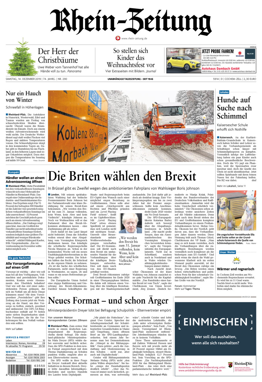 Rhein-Zeitung Kreis Cochem-Zell vom Samstag, 14.12.2019